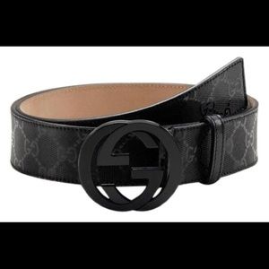 Authentic Gucci Men's Black GG Imprime Shiny Belt